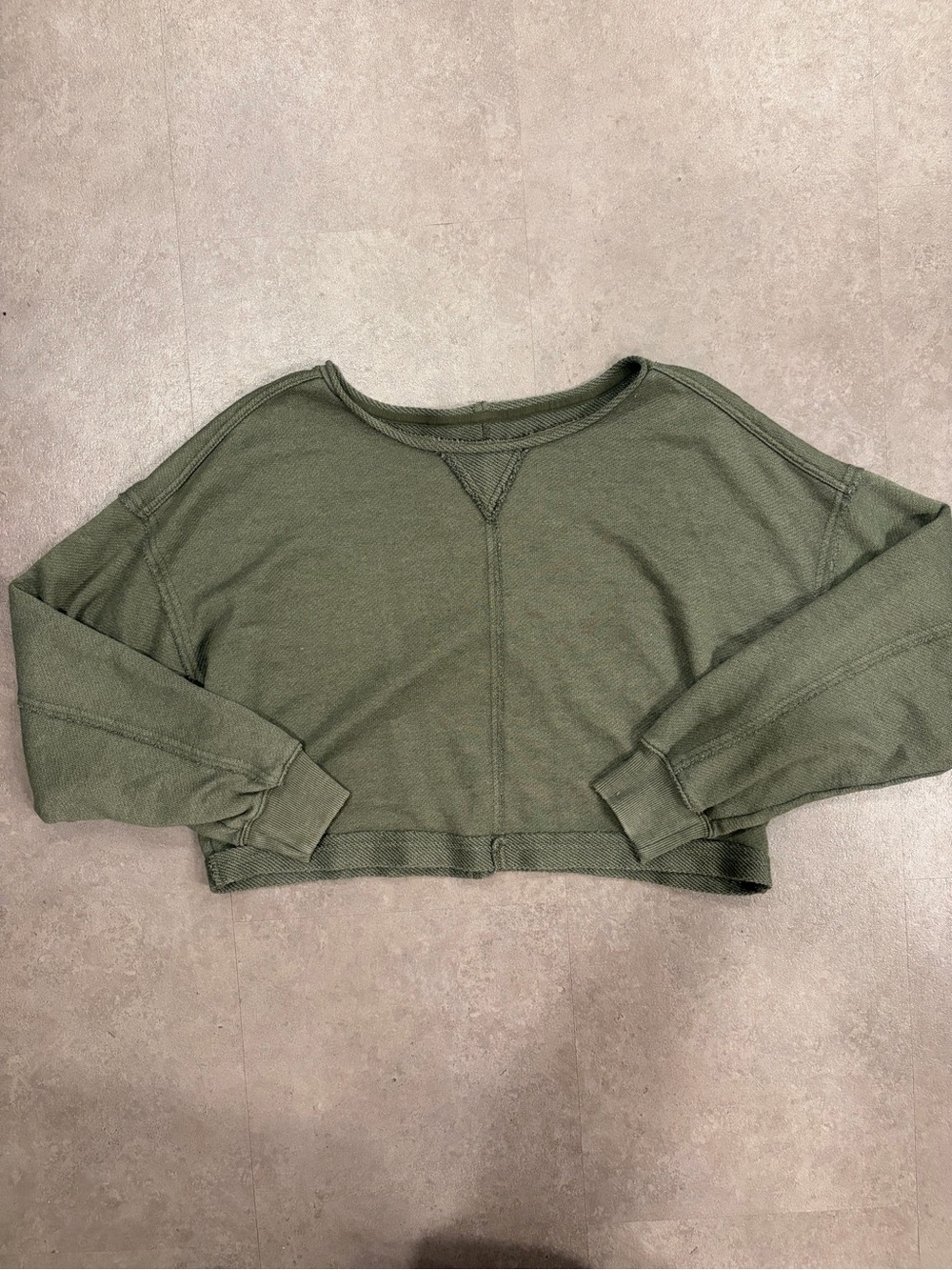 Aerie Olive Green Cropped Boxy Sweatshirt Exposed Seam M